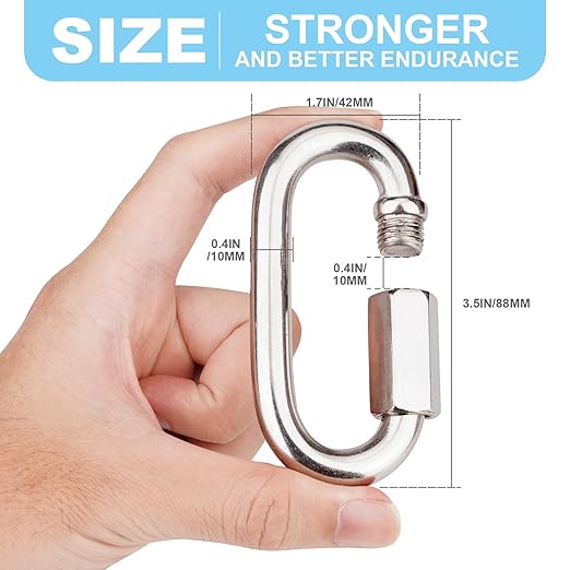 1Pcs 3.5 Inch 316 Heavy Duty Stainless Steel Screw Chain Quick Links, 2000 LBS Capacity, High Strength Carabiner for Big Chain Connecting, Hammock Hanging, Hiking, Camping