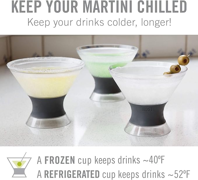 HOST Freeze Insulated Martini Cooling Cups, Plastic Freezer Gel Chiller Double Wall Stemless Cocktail Glass Bright Pink 9oz Set of 2