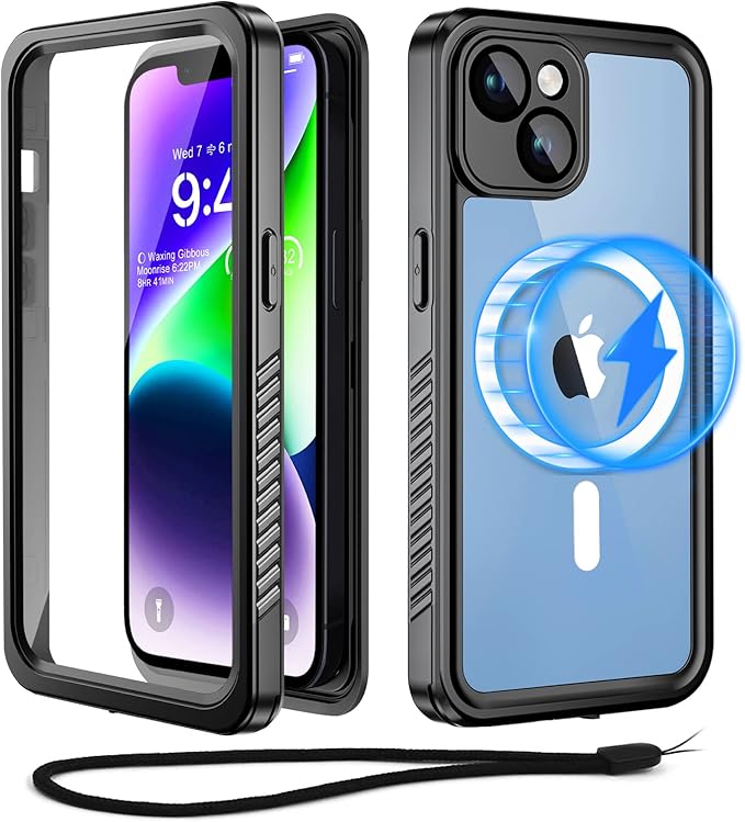 Beeasy for iPhone 14 Waterproof Case Compatible with Magsafe IP68 Underwater Military Grade, Phone Case with Shockproof, Dustproof, Rugged 360 Full Body Protection Cover with Built-in Screen Protector