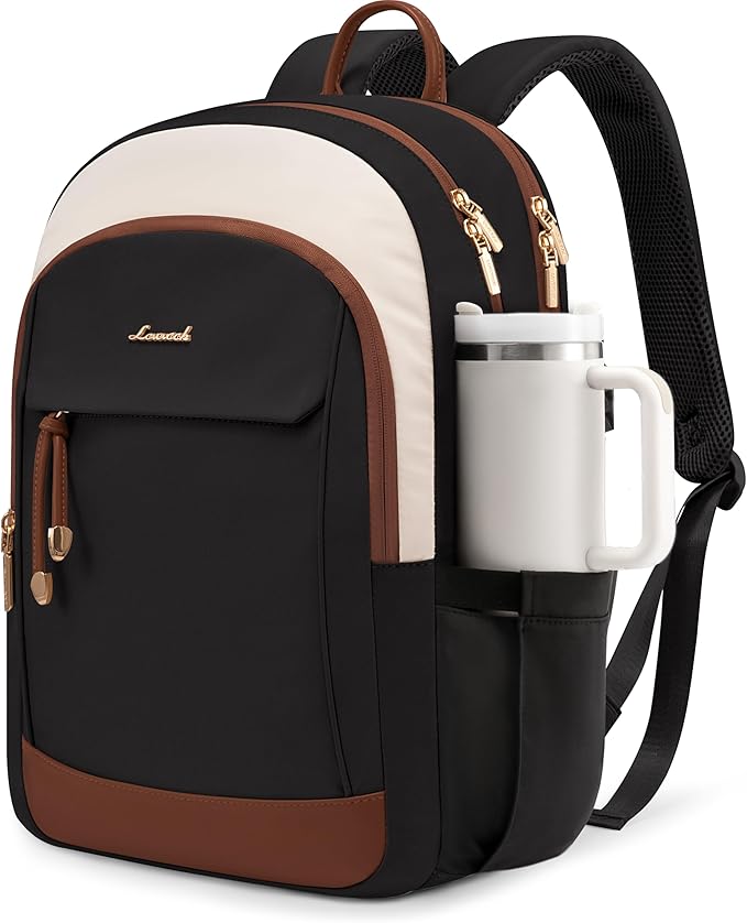 LOVEVOOK Laptop Backpack for Women, 15.6 inch Waterproof College Backpack Woman with Laptop Compartment Computer Bag Travel Backpack Purse, Large Black Computer Daypack for Work Casual