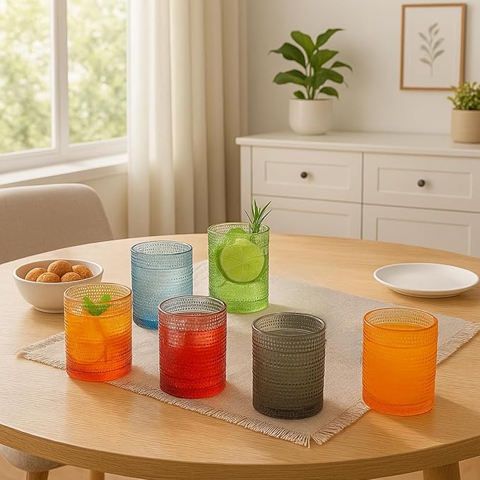 Khen Plastic Hobnail Drinking Glasses Set of 6 Neutral Tones Cups 10oz, Shatterproof & Unbreakable Acrylic Beaded Design, BPA-Free, Dishwasher Safe Indoor/Outdoor Drinkware for Water, Juice, Cocktails