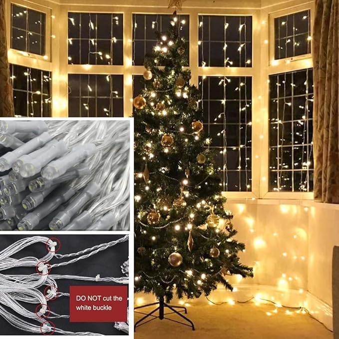 Solhice LED Curtain Lights Outdoor 30ft x10ft, 720 LED Plug in Hanging String Lights Indoor, Twinkle Light Backdrop for Outside Wedding Bedroom Décor, Warm White (Not Connectable)