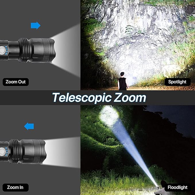 BERCOL Rechargeable Flashlights High Lumens, 90000 Lumens Super Bright LED Flash Light, 5 Modes, IPX5 Waterproof Handheld Flash Light for Home, Emergencies, Camping