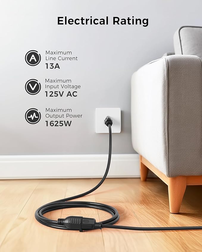 [ETL Listed] Cable Matters 2-Pack 16 AWG Heavy Duty 13A Short Power Extension Cord - 1ft, 3 Prong Power Cord Extension, NEMA 5-15P to NEMA 5-15R, Black