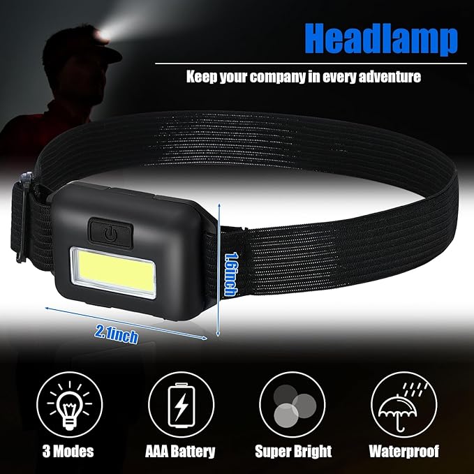 48 Pack LED Headlamp Flashlight Bright Waterproof Head Lamp Torch Cob Flood Head Light Bulk 800 lumens with 3 Modes 144 AAA Batteries for Adult Running Camping Night Survival(Multicolor)