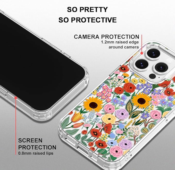 MOSNOVO Case for iPhone 14 Pro, [Buffertech 6.6ft Military-Grade Drop Protection] [Anti Peel Off Tech] Clear TPU Bumper Phone Case Cover Design - Blossom & Bloom