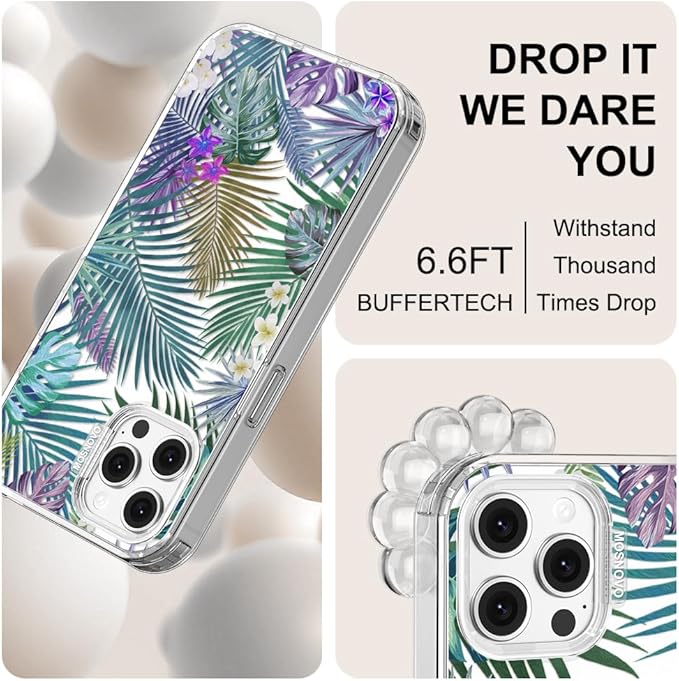 MOSNOVO Case for iPhone 12 & iPhone 12 Pro, [Buffertech 6.6ft Military-Grade Drop Protection] [Anti Peel Off Tech] Clear TPU Bumper Phone Case Cover Design - Tropical Rainforests