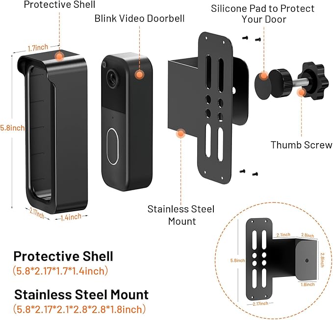 Blink Doorbell Mount, 2nd Gen Anti-Theft Blink Doorbell Camera Mount No Drilling with Rain Cover, Fit for Blink Video Doorbell 1st & 2nd Gen, No Block Sensor & Night Vision