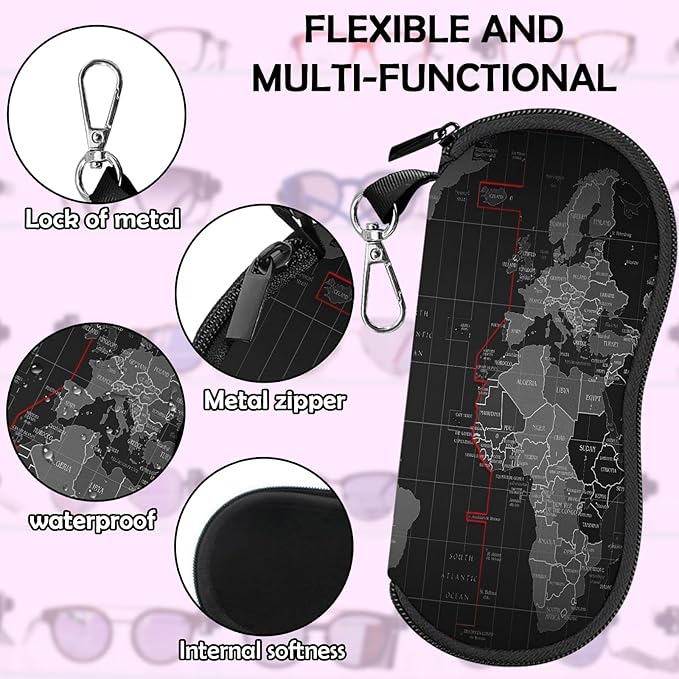 Glasses Case Sunglasses Eyeglass Soft Case Zipper Light Neoprene Pouch with Metal Belt Clip Aesthetic Cute Women Men