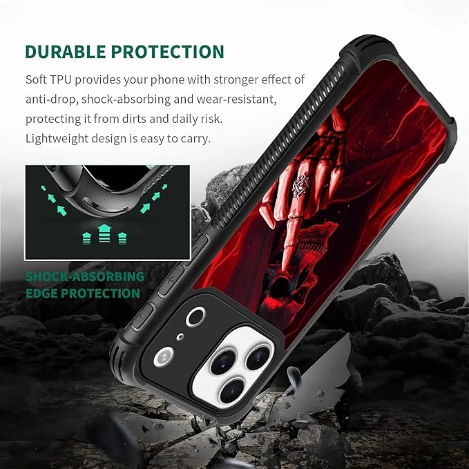 for iPhone 17 Pro Max Case,for MagSafe Graphic Design for Girl Boy Soft Silicone Hard Acrylic Shock Protection Designed for iPhone 17 Pro Max Gestures Funny Skull Pattern