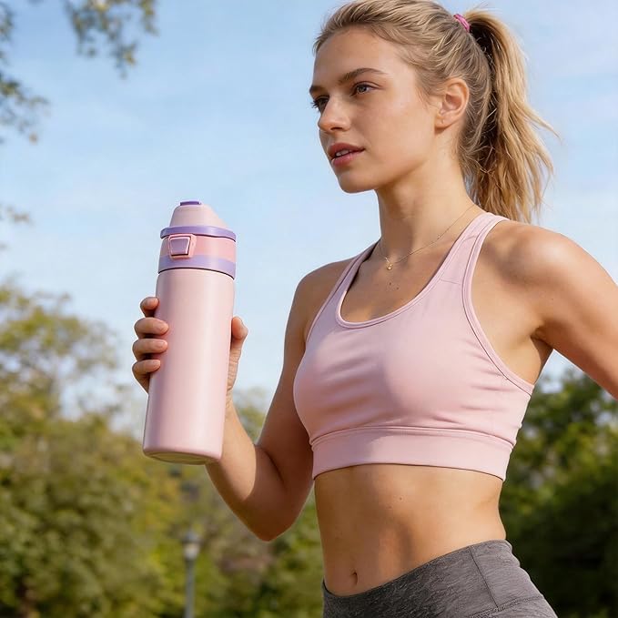 Fijinhom 32 oz Insulated Water Bottle with 2-in-1 Straw and Spout Lid, Stainless Steel Double Wall Vacuum Flask, Sports Water Bottle Keeps Cold 24H, Leak Proof for Gym, Outdoor, Travel (Pink)