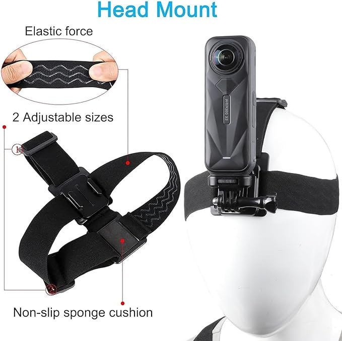 Accessories Kit for Insta360 One X5/X4/X4 Air/X3/X2, One R, X and GoPro Hero 9,New Quick Release Head Strap Mount + Chest Mount Harness + Backpack Strap Clip + 360°Rotating Wrist Strap