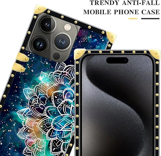 Compatible with iPhone 16 Pro Case, Starry Sky Colourful Mandala Luxury Golden Decoration for Girl Women Soft TPU Shockproof Protective Hard PC Back