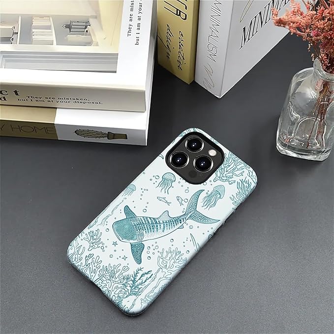 for iPhone 16 Pro Case,HH2 Ocean Whale Shark Hybrid 2 Layer Hard Shell Silicone Protective Pattern Design Case