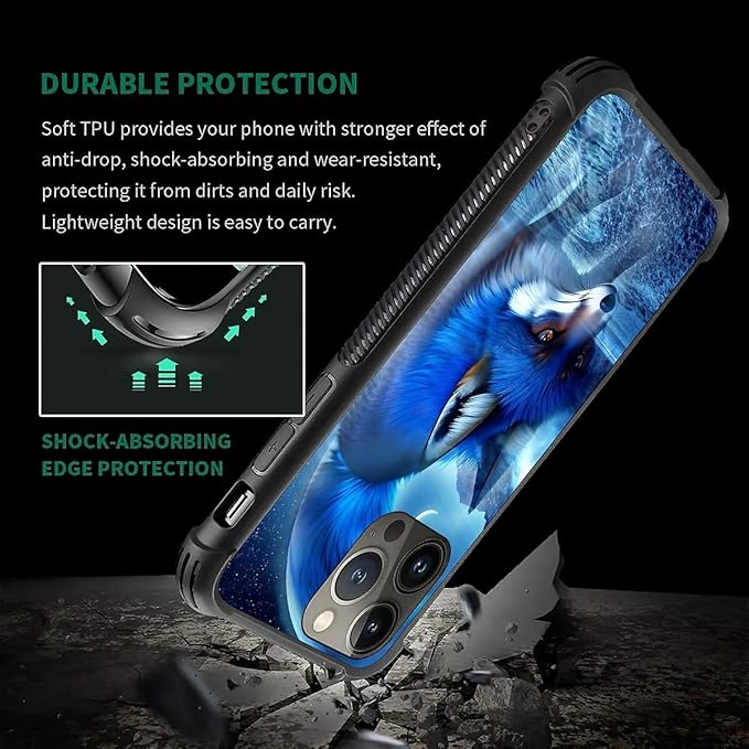 for iPhone 13 Pro Max Case, Snowy Mountain Fox Lake Pattern Graphic Design Girl Boy Soft Silicone Hard Acrylic Shock Protection for iPhone 13 Pro Max