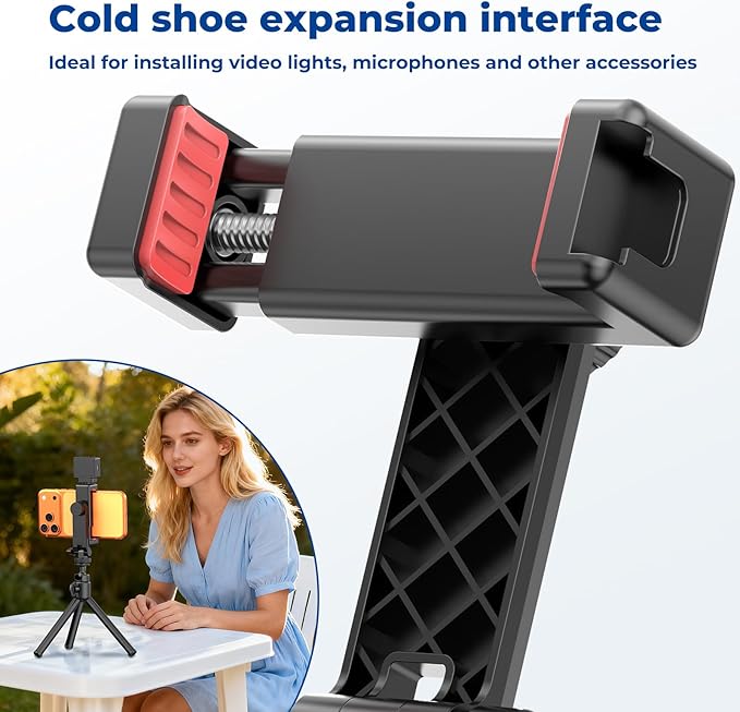 Ruittos Phone Tripod Mount with Remote Controller, New Universal Smartphone Mount Adapter with Cold Shoe, 360° Rotates Cell Phone Clip Clamp Holder, Compatible with iPhone, Samsung and All Phones