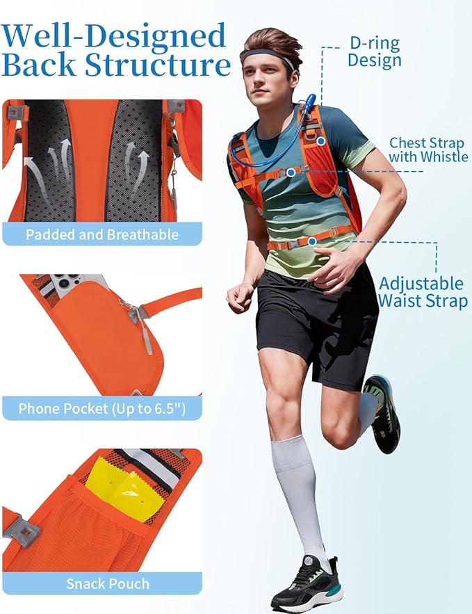 Hydration Backpack with 2L Water Bladder, Hiking Water Backpack for Men Women with Phone Pocket and Helmet Holder