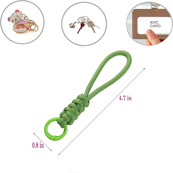 Colorful Braided Paracord Keychain, 12cm Length, Multi-Color Pack with Ring, Decorative Woven Rope Strap