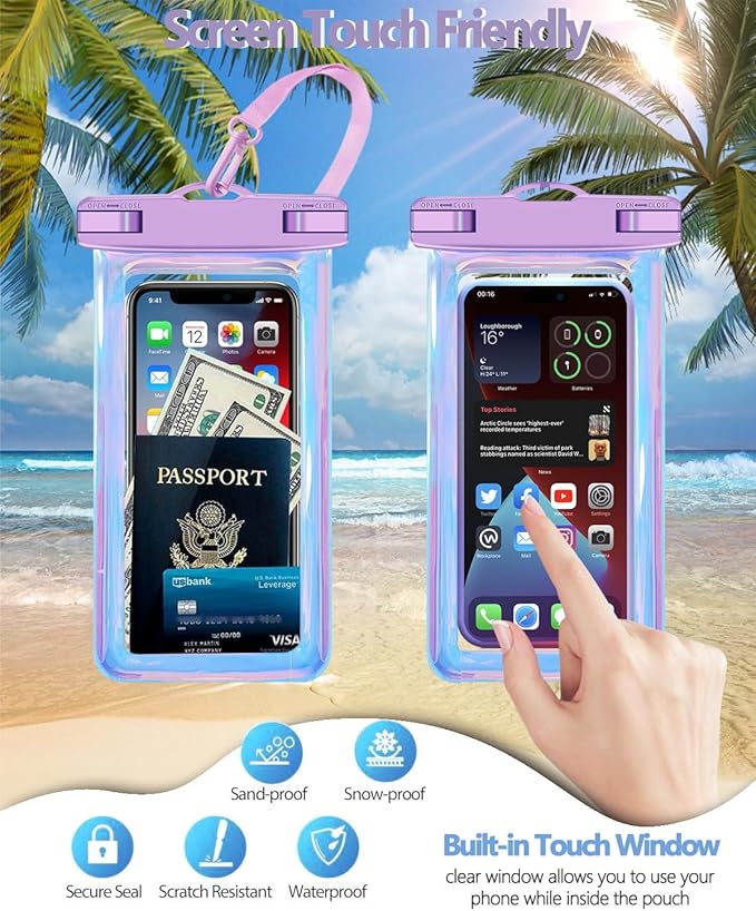 Waterproof Case Compatible with iPhone 14 Pro Max/13/12/11/XR/X/SE/8/7, Galaxy S22/S21 Google up to 7.5" IPX8 Dry Bag Vacation Essentials (Multicolor 2)