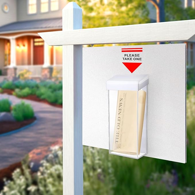 Remerry 1 Pcs Outdoor Brochure Holder 4 x 9 Inch Waterproof Wall Mount with Take One Sticker Literature Box with Clear Pamphlet Holder Acrylic Brochure Flyer Display Map Menu Envelope (White)