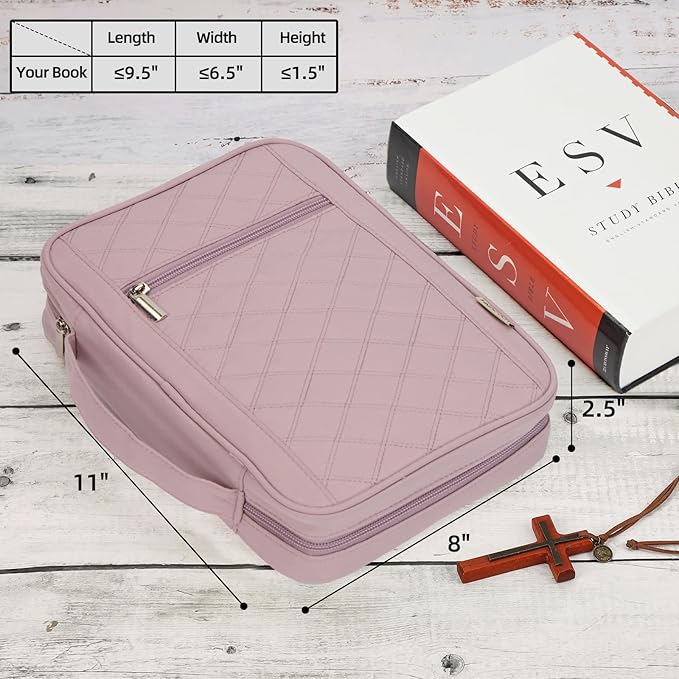 FINDCOZY Bible Cover for Women, Durable Carrying Book Case Church Bag for Biblical Accessories with Handle and Zippered Pocket, for Scriptures, Peach Pink