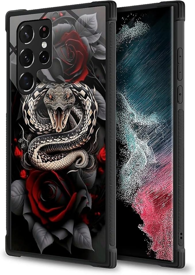 for Samsung Galaxy S23 Ultra Case, Entwined Rose Snake Pattern Graphic Design Girl Boy Soft Silicone Hard Acrylic Shock Protection for Samsung Galaxy S23 Ultra