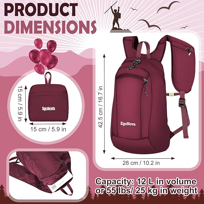 12L Ultralight & Thin Packable Daypack, Small Foldable Hiking Backpack Travel Bag, Water Resistant Day Pack for Men Women