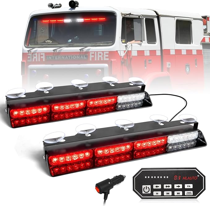 HLauto 604N Emergency Dash Strobe Lights: 2x16.8 inch Red Security Light w/Take Down, 48 LED Safety Flashing Warning Hazard Interior Windshield Light Bar for Trucks Vehicles