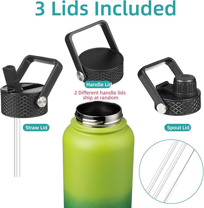 Konokyo 40oz Insulated Water Bottle Stainless Steel Sport Bottles with 3 Lids,Bamboo Grove