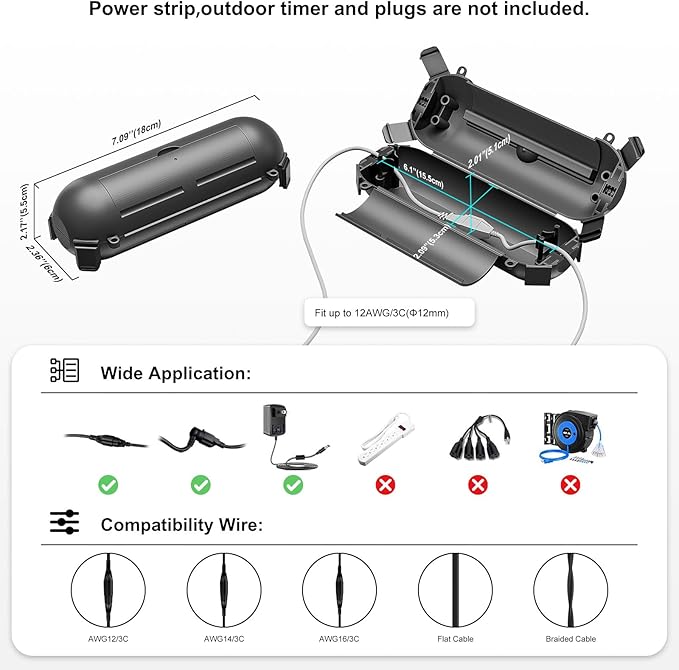 iwillink 4 Pack Outdoor Extension Cord Cover Waterproof - Weatherproof Electrical Connection Box for Outdoor Outlet, Plug, Socket, Christmas Holiday Decoration, Power Tool, Black