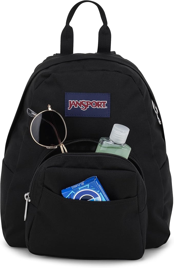 JanSport Half Pint Mini Backpack, 10.2 L - Durable Mini Bag Purse with Adjustable Shoulder Straps, Single Main Compartment, Zippered Stash Pocket, Black