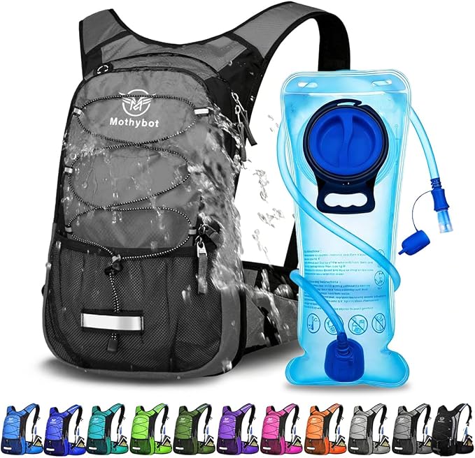 Mothybot Hydration Pack, Insulated Hydration Backpack with 2L BPA Free Water Bladder and Storage, Hiking Backpack for Men, Women, Kids for Running, Cycling, Camping - Keep Liquid Cool up to 5 Hours