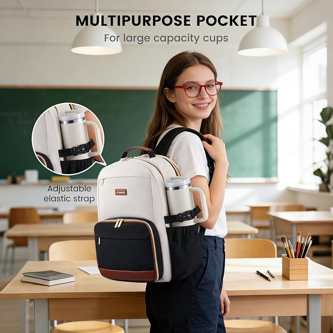 LOVEVOOK Lunch Backpack with Lunch Compartment,15.6 Inch Laptop Work Travel Insulated Cooler Backpack Purse,Waterproof College Teacher Lunch Bag Box with Tumbler Holder,Gifts for Men Women,Beige-Khaki