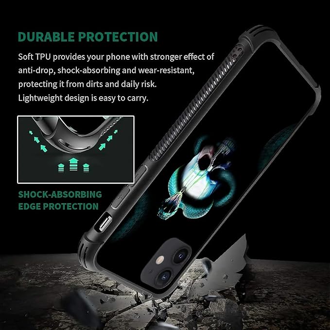 for iPhone 11 Case, Skeleton Winding Snake Pattern Graphic Design Girl Boy Soft Silicone Hard Acrylic Shock Protection for iPhone 11