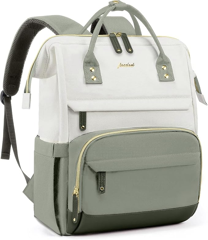 Focdod Laptop Backpack for Women Work Bag - 15.6 Inch Professional Womens Travel Backpack Purse Computer Laptop Bookbag Nurse Teacher Backpacks Waterproof Carry on Back Pack Beige Light Green