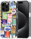 MOSNOVO Case for iPhone 15 Pro Max, [Buffertech 6.6ft Military-Grade Drop Protection] [Anti Peel Off Tech] Clear TPU Bumper Phone Case Cover Design - Air Ticket Labels