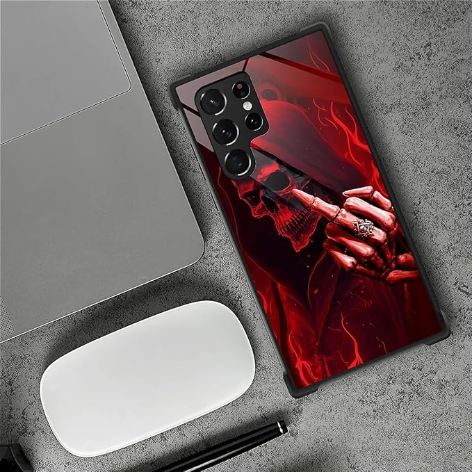 for Samsung Galaxy S22 Ultra Case, Gestures Funny Skull Pattern Graphic Design Girl Boy Soft Silicone Hard Acrylic Shock Protection for Samsung Galaxy S22 Ultra