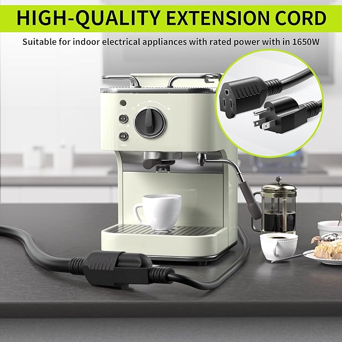 3FT (2Pack) 13A 125V 1625W ETL Listed, 16/3 Indoor Extension Cord Black, Short Extension Cord for Laptops, Coffee Makers, Office Home Appliances, 3 Prong Small Resistant Cable Flexible