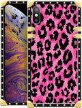 Compatible with iPhone XR Case, Pink Black Leopard Luxury Golden Decoration for Girl Women Soft TPU Shockproof Protective Hard PC Back for iPhone XR