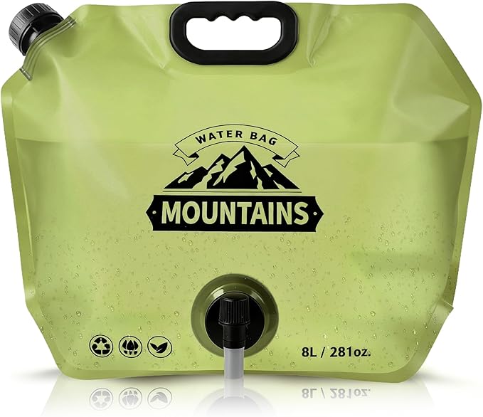 8L Collapsible Water Bag BPA-Free Foldable Water Container Leakproof Portable Water Jug Emergency Water Storage Carrier for Camping Hiking Backpacking RV Travel Fishing Outdoor Survival Gear Green