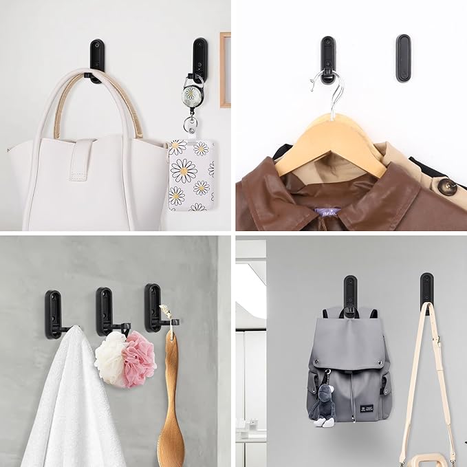 Dntorx Folding Coat Hooks, 6 Pcs Foldable Black Wall Hooks Heavy Duty Foldable Hook Bathroom Towel Hooks Robe Hooks Wall Mounted for Hanging Coat Towels Clothes Hat Bags Keys