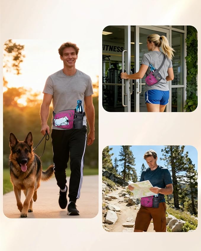 sportsnew Hydration Waist Pack with Water Bottle Holder, 2L Large Fanny Pack for Running Hiking Dog Walking, Water-Resistant Crossbody Waist Bag for Men Women, Patent Pending