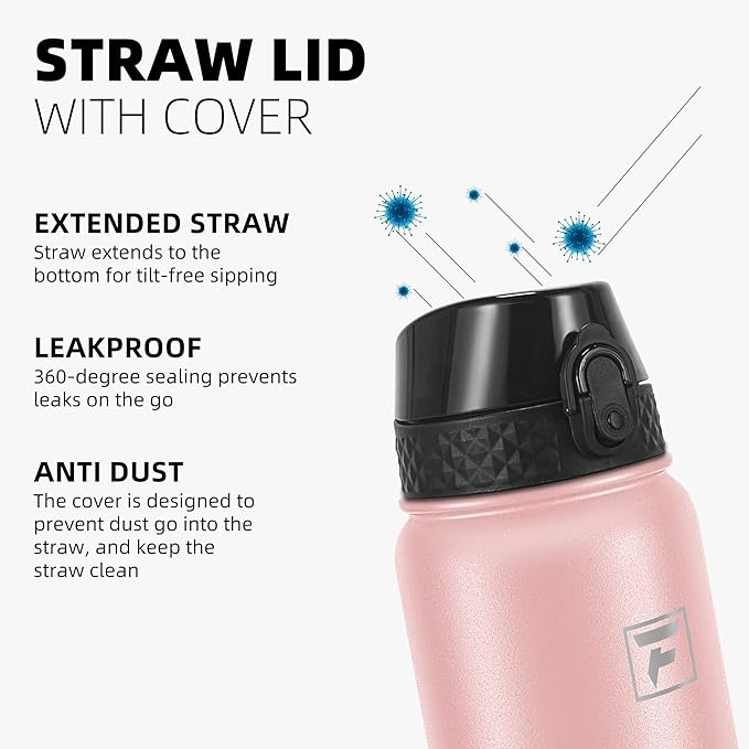 Fanhaw 20 oz Insulated Stainless Steel Water Bottle with Straw Lid, Leakproof & Anti-Dust Sports Bottle for Kids, Women & Men (Pink)