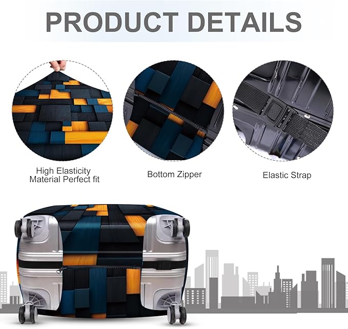 ANNA QUEEN Dark Geometric Wood Luggage Cover, Modern Abstract Suitcase Protector for 24-26 Inch Bags