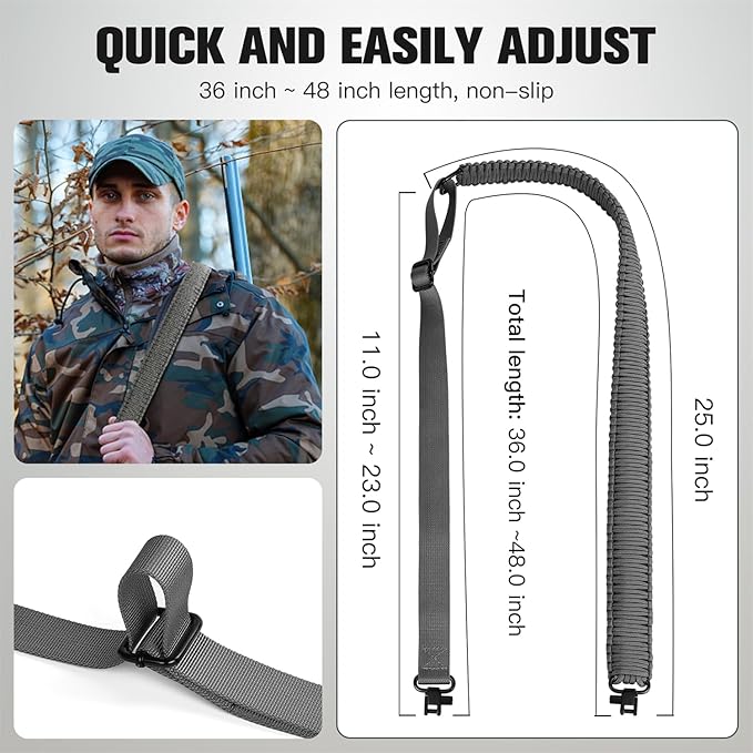 VVAAGG Two-Point Paracord Rifle Sling with Swivels, Non-Slip Gun Sling with Adjustable Length Strap