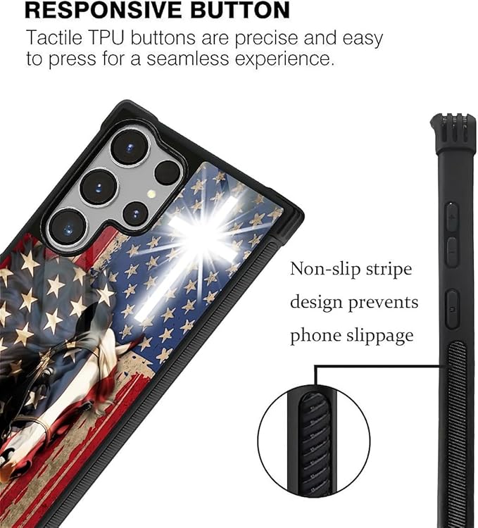 for Samsung Galaxy S26 Ultra Case,Graphic Design for Girl Boy Soft Silicone Hard Acrylic Shock Protection Designed for Samsung Galaxy S26 Ultra Red American Flag Horse Cross Pattern