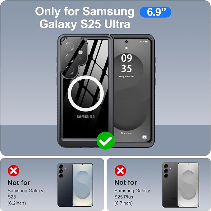 ANTSHARE IP68 Waterproof Case for Samsung Galaxy S25 Ultra [2025] - MagSafe Compatible, Built-in Screen/Lens Protector - Shockproof Full Body Protection for Swimming/Outdoor, Black/Clear