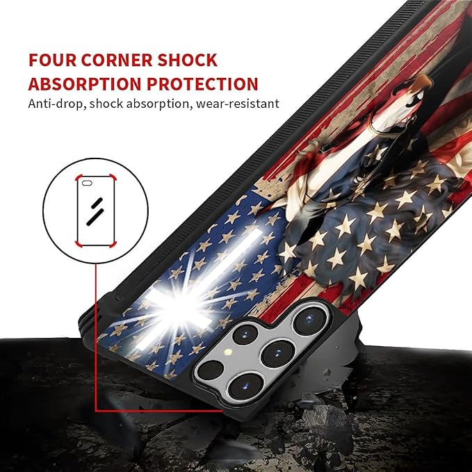 for Samsung Galaxy S26 Ultra Case,Graphic Design for Girl Boy Soft Silicone Hard Acrylic Shock Protection Designed for Samsung Galaxy S26 Ultra Red American Flag Horse Cross Pattern