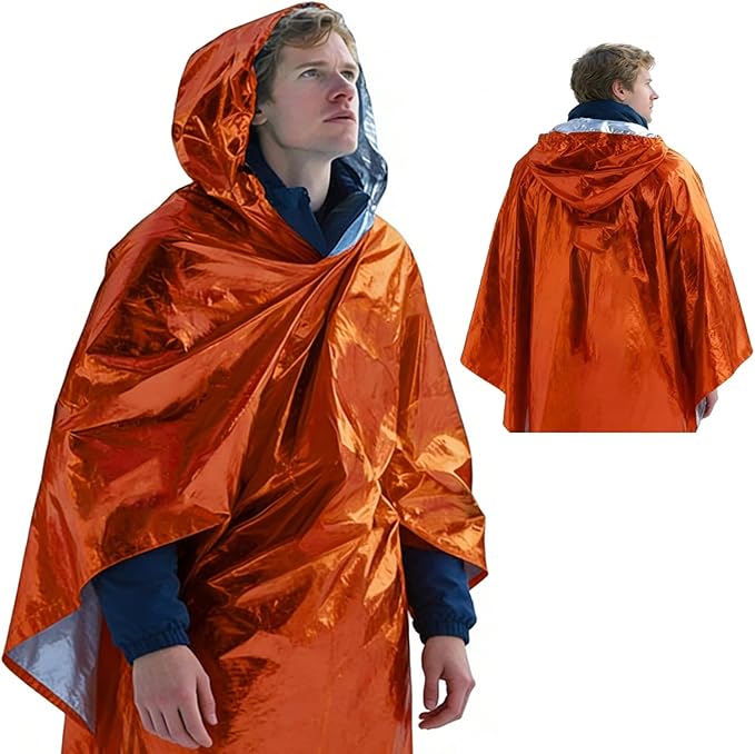 4 Pack Emergency Mylar Blanket Poncho | Waterproof Rain Ponchos | Reusable Packable Poncho | Survival Blanket Poncho for Outdoor Camping & Hiking, Rescue, Car Emergency Kit, Shelter/Tent Cover