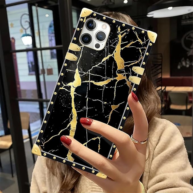 Compatible with iPhone 12 Case, Black Gold Marble Nature Luxury Golden Decoration for Girl Women Soft TPU Shockproof Protective Hard PC Back for iPhone 12 Pro